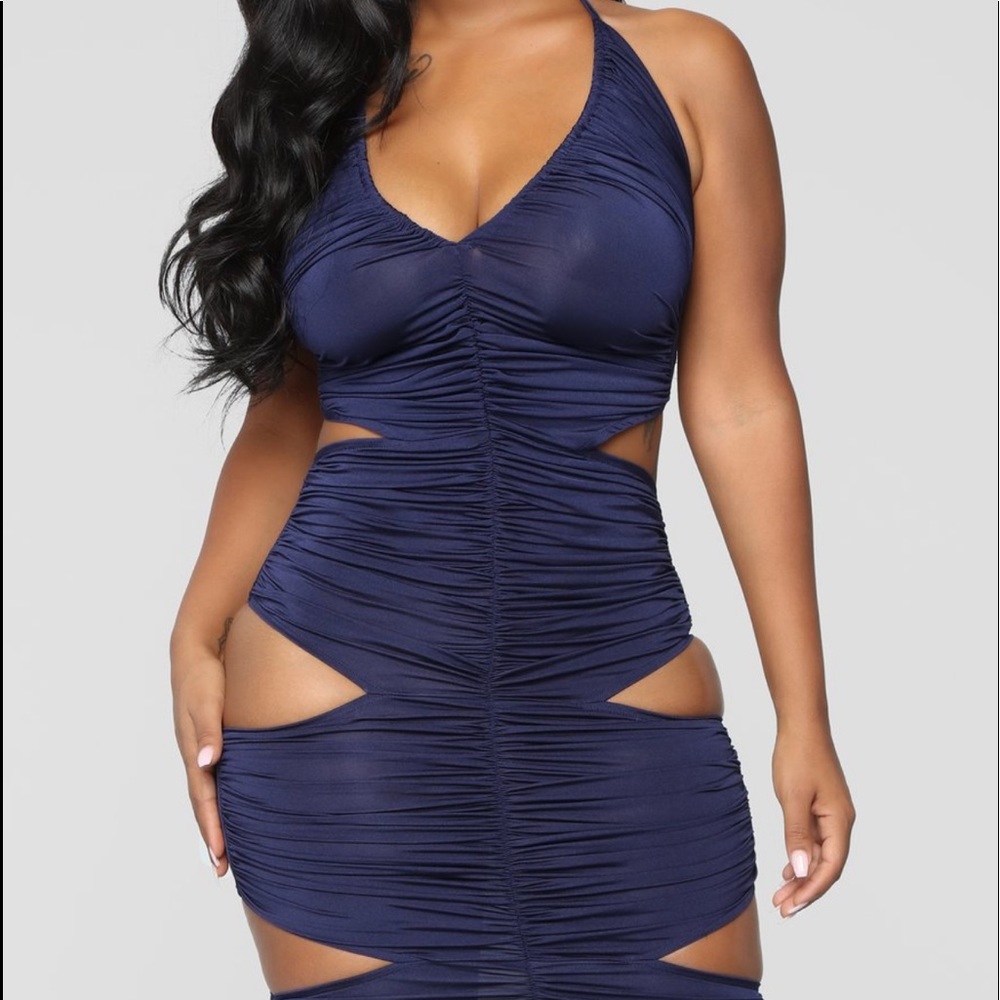 Navy blue Ruched Cutout Dress